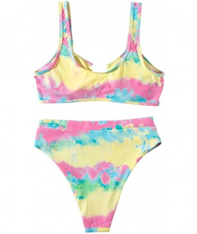 Sets Women Cutout Cheeky High Waisted Tie Dye Sporty 2 Piece Bikini - Yellow - CN199L2DRLA $50.06