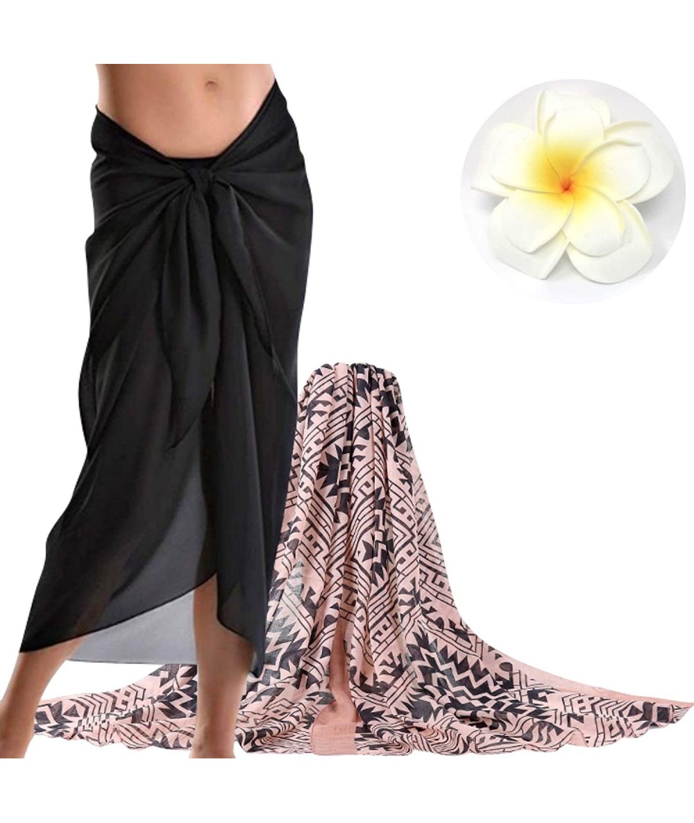 Cover-Ups Womens Sarong Beach Wrap Cover-Half Length Pareos Black and Black/Mauve 2-Pack and Plumeria Hair Clip - C918T4ODTZL...