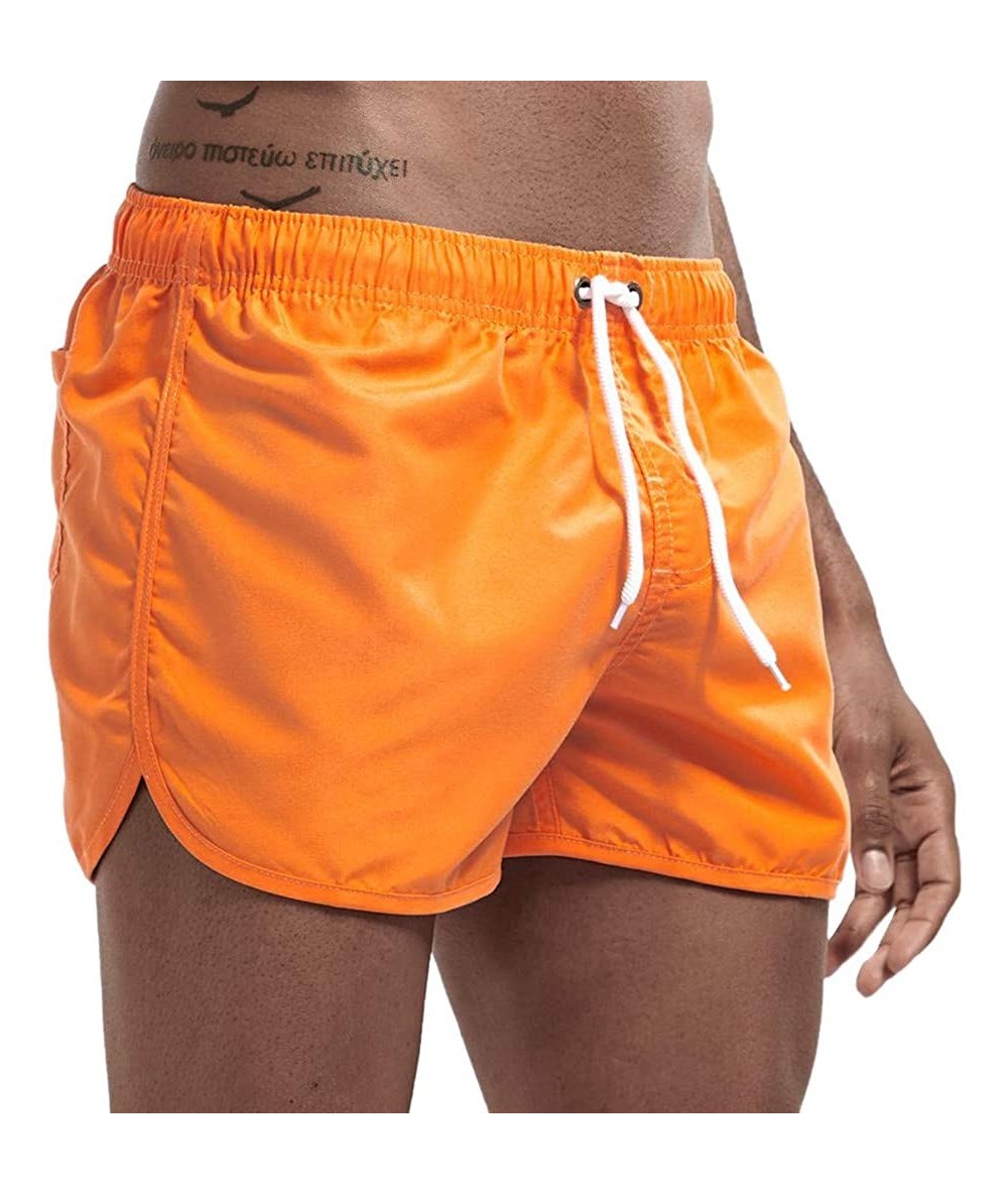 Briefs Men's Spring and Summer Splicing Swimming Trousers and Beach Surfing Shorts - Orange - C518UQUCQKX $22.54