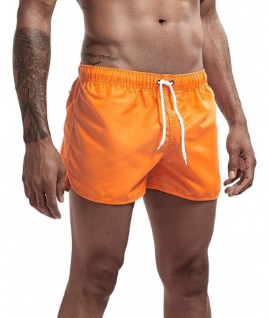 Briefs Men's Spring and Summer Splicing Swimming Trousers and Beach Surfing Shorts - Orange - C518UQUCQKX $22.54