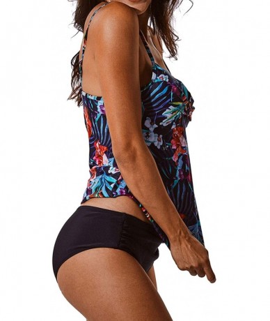 One-Pieces Womens Sexy Tankini Swimsuits with Shorts Floral Print Tummy Control Suits - Hawai Navy - CK18EQRDUZ6 $23.72