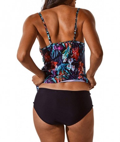 One-Pieces Womens Sexy Tankini Swimsuits with Shorts Floral Print Tummy Control Suits - Hawai Navy - CK18EQRDUZ6 $23.72