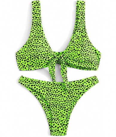 Sets Front Tie Knot Bikini Set Cheeky Low Scoop Swimwear High Cut Bow Swimsuit Snakeskin Print Bathing Suits for Women Green ...