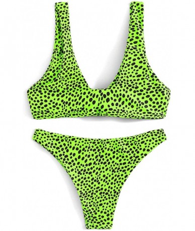 Sets Front Tie Knot Bikini Set Cheeky Low Scoop Swimwear High Cut Bow Swimsuit Snakeskin Print Bathing Suits for Women Green ...