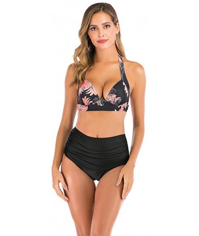 Cover-Ups Women High Waist Bikini Push Up Bikinis Print Swimsuit Female Beachwear Swimwear - A3-black - CR1962GS79K $25.34