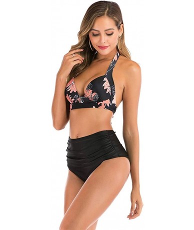 Cover-Ups Women High Waist Bikini Push Up Bikinis Print Swimsuit Female Beachwear Swimwear - A3-black - CR1962GS79K $25.34