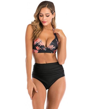 Cover-Ups Women High Waist Bikini Push Up Bikinis Print Swimsuit Female Beachwear Swimwear - A3-black - CR1962GS79K $25.34