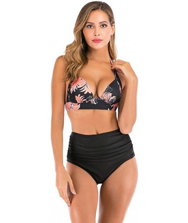 Cover-Ups Women High Waist Bikini Push Up Bikinis Print Swimsuit Female Beachwear Swimwear - A3-black - CR1962GS79K $25.34