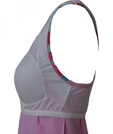 Rash Guards Women Plus Size UPF50+ Swim Tankini Sleeveless Bra Top Rash Guard - Pink With Skyblue Pink - CZ183A0857L $45.49