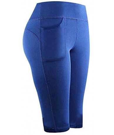 Tankinis Women's Stretch Yoga Leggings Fitness Running Gym Sports Pocket Track Pants - H-blue - CX193YAZ27G $17.63