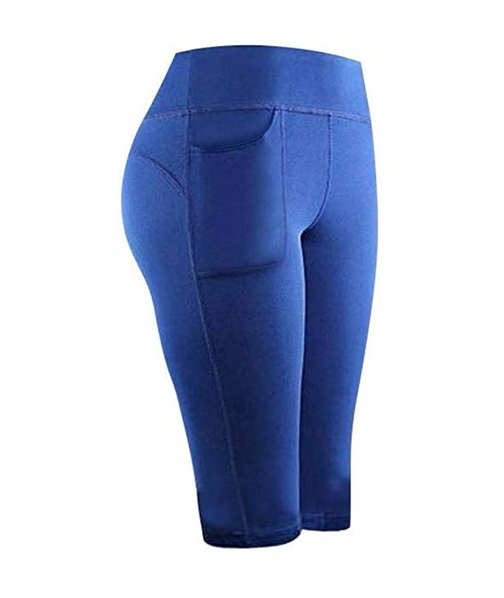 Tankinis Women's Stretch Yoga Leggings Fitness Running Gym Sports Pocket Track Pants - H-blue - CX193YAZ27G $17.63