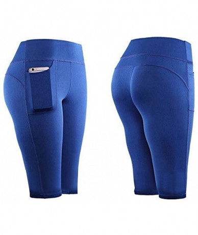 Tankinis Women's Stretch Yoga Leggings Fitness Running Gym Sports Pocket Track Pants - H-blue - CX193YAZ27G $17.63