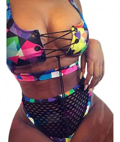 Sets Womens Sexy Swimwear Push-up Front Lace Up Bathing Suit Fashion Geometric Patterns Bikini Sets - Style-a - CR1974DAGG6 $...