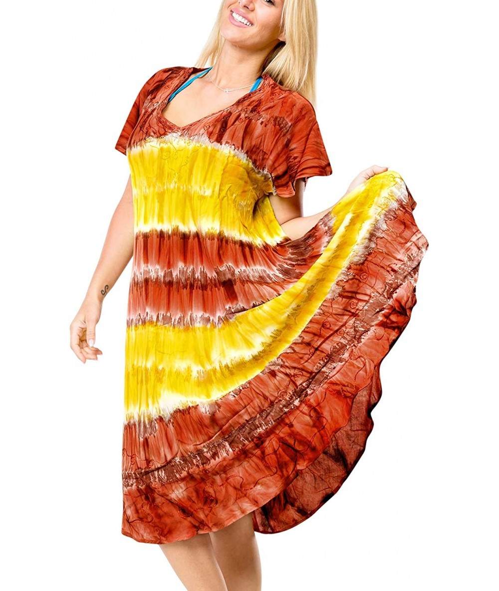 Cover-Ups Women's Summer Casual T Shirt Dresses Beach Cover up Tank Hand Tie Dye - Spooky Red_h645 - CU126CDJSY9 $37.14