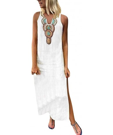 One-Pieces Women Sleeveless V-Neck Printed Maxi Dress Vestido Split Hem Baggy Kaftan Long Dress - B-white - C718S6QIKTN $41.20