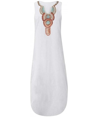 One-Pieces Women Sleeveless V-Neck Printed Maxi Dress Vestido Split Hem Baggy Kaftan Long Dress - B-white - C718S6QIKTN $41.20