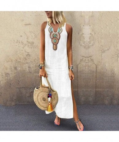 One-Pieces Women Sleeveless V-Neck Printed Maxi Dress Vestido Split Hem Baggy Kaftan Long Dress - B-white - C718S6QIKTN $41.20