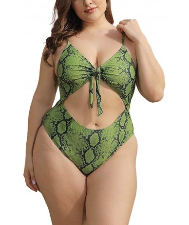 One-Pieces Plus Size One Piece Swimsuits for Women Cut Out Open Back Monokinis - Bk01 Dark Green Snakeskin - C3198QXQDOA $47.31