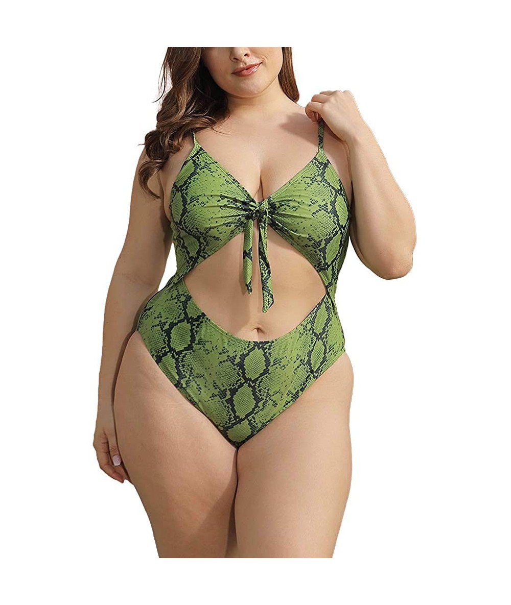 One-Pieces Plus Size One Piece Swimsuits for Women Cut Out Open Back Monokinis - Bk01 Dark Green Snakeskin - C3198QXQDOA $47.31