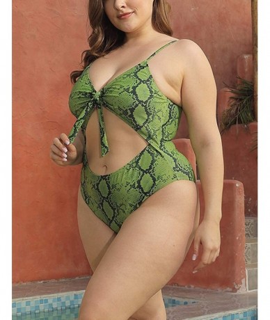 One-Pieces Plus Size One Piece Swimsuits for Women Cut Out Open Back Monokinis - Bk01 Dark Green Snakeskin - C3198QXQDOA $47.31