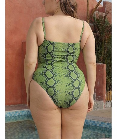 One-Pieces Plus Size One Piece Swimsuits for Women Cut Out Open Back Monokinis - Bk01 Dark Green Snakeskin - C3198QXQDOA $47.31