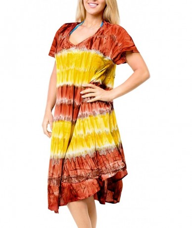 Cover-Ups Women's Summer Casual T Shirt Dresses Beach Cover up Tank Hand Tie Dye - Spooky Red_h645 - CU126CDJSY9 $37.14