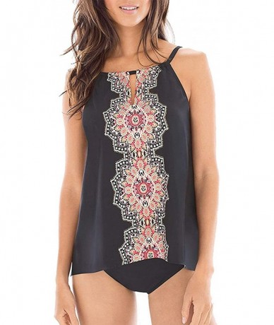 Sets Women's Floral Print Tankini Backless Swimsuit deep v Neck Plus Size Swimwear - A-black - CN18U6NHLR0 $47.15