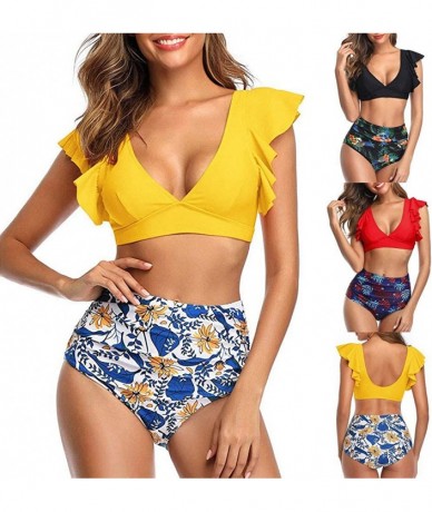 Cover-Ups Swimsuits for Women Tummy Control-Summer Cross Strappy Two Piece High Waisted Floral Ruched Bikini Bathing Suits - ...