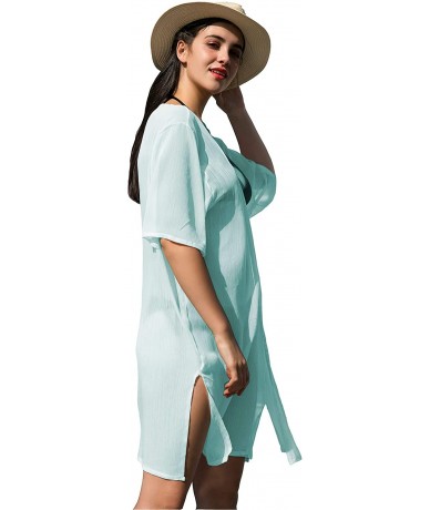 Cover-Ups Women's Solid Chiffon Cover Up Kimono Cardigan with Half Sleeve Summer Sheer Beachwear Swimsuit for Bikini Light Gr...