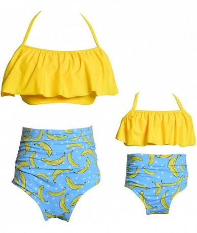 Racing Mommy and Me Swimsuits Ruffles High Waisted Family Matching Bikini Sets - Yellow - CT18Q9OQOLW $45.86