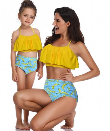 Racing Mommy and Me Swimsuits Ruffles High Waisted Family Matching Bikini Sets - Yellow - CT18Q9OQOLW $45.86