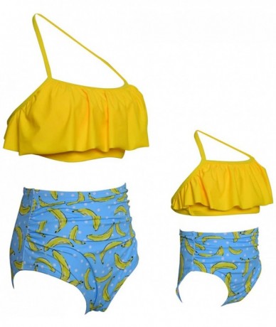 Racing Mommy and Me Swimsuits Ruffles High Waisted Family Matching Bikini Sets - Yellow - CT18Q9OQOLW $45.86