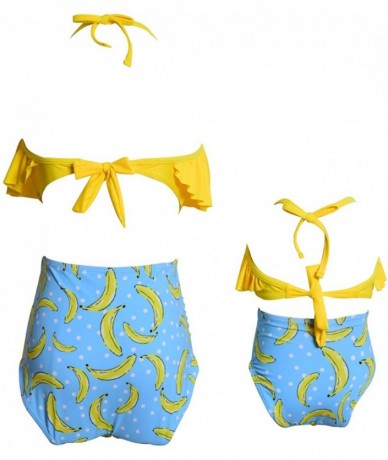 Racing Mommy and Me Swimsuits Ruffles High Waisted Family Matching Bikini Sets - Yellow - CT18Q9OQOLW $45.86