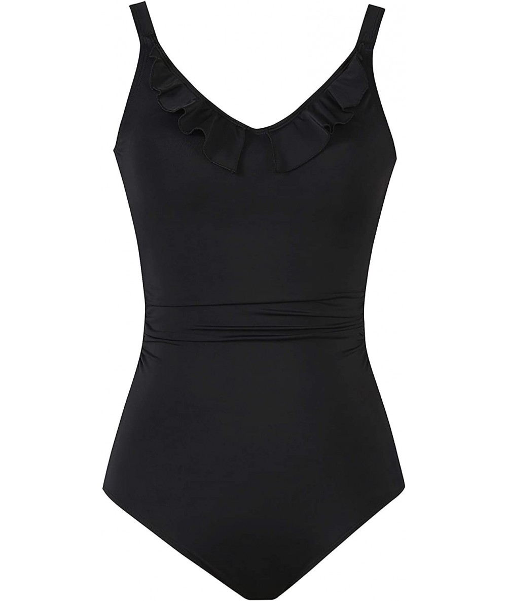 One-Pieces One Piece Swimsuits for Women Front Crossover Tankini High Neck Bathing Suit - Ruffle Black - CW18T94NEGD $47.30