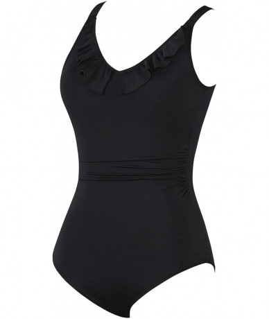 One-Pieces One Piece Swimsuits for Women Front Crossover Tankini High Neck Bathing Suit - Ruffle Black - CW18T94NEGD $47.30