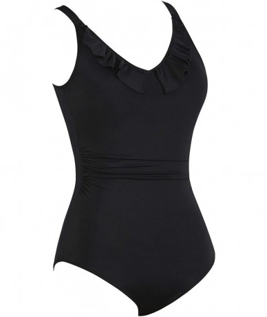 One-Pieces One Piece Swimsuits for Women Front Crossover Tankini High Neck Bathing Suit - Ruffle Black - CW18T94NEGD $47.30