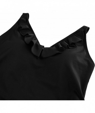 One-Pieces One Piece Swimsuits for Women Front Crossover Tankini High Neck Bathing Suit - Ruffle Black - CW18T94NEGD $47.30