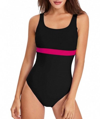 One-Pieces Women's Athletic Training One-Piece Swimsuit Scoop Neck Color Block Bathing Suit - Black - CP18ROK2RQI $47.23