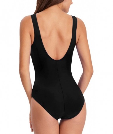 One-Pieces Women's Athletic Training One-Piece Swimsuit Scoop Neck Color Block Bathing Suit - Black - CP18ROK2RQI $47.23