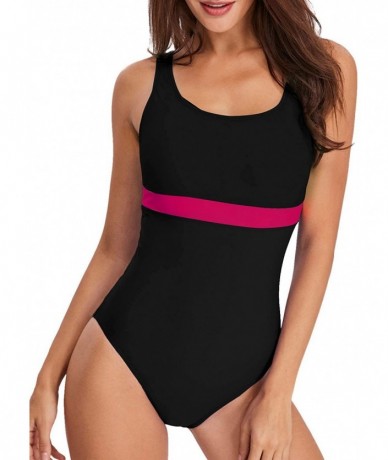 One-Pieces Women's Athletic Training One-Piece Swimsuit Scoop Neck Color Block Bathing Suit - Black - CP18ROK2RQI $47.23