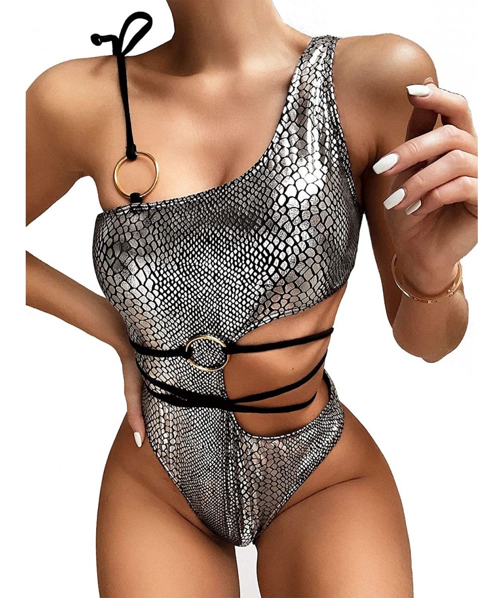 Sets Women's Rave Sparkle Mentalic Snakeskin Print Bikini Set Chain Bathing Suit Swimsuits Festivals - Silver - C3190DDOAQQ $...