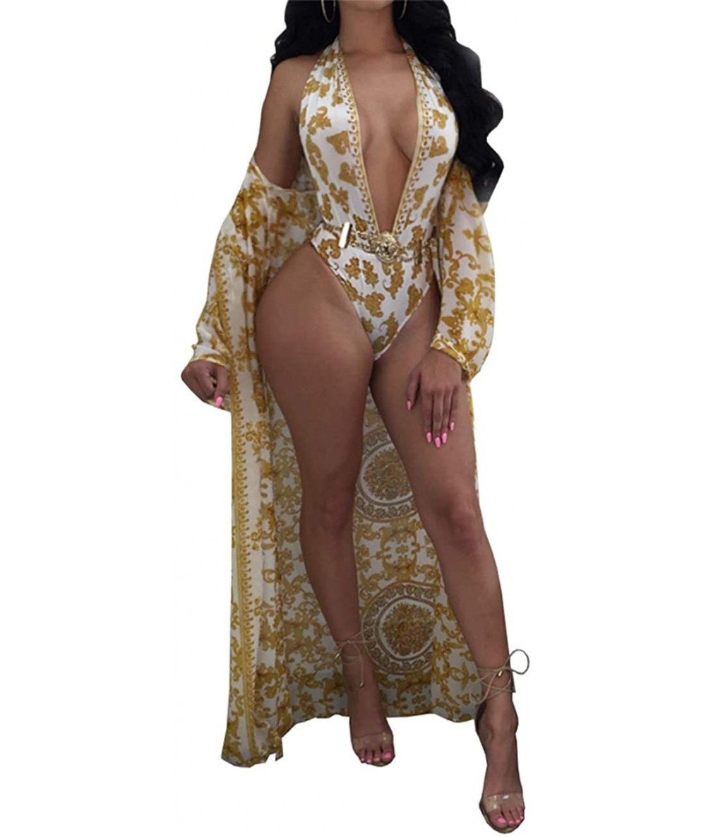 Sets Women's Sexy Multicolor Bandage Shawl Swimwear Sets Boho Floral Beach Printed Bikini Bathing Suits with Cover Ups White ...