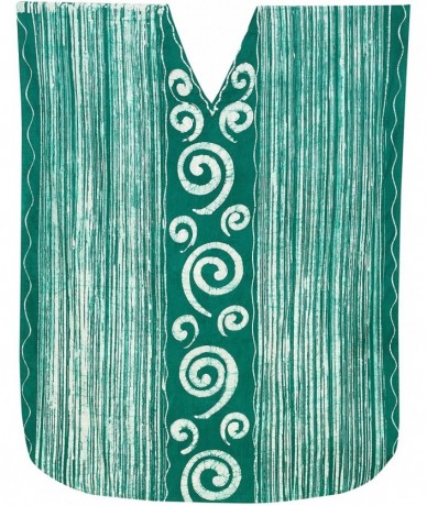 Cover-Ups Women's Kaftan Poncho Party Evening Dress Beach Cover Ups Hand Batik - Sea Green_x572 - CR125U1EDO9 $38.91