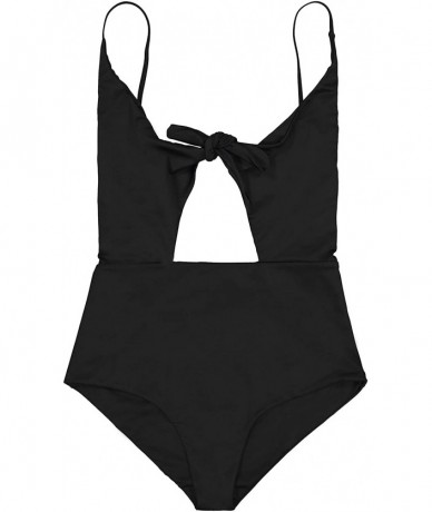 One-Pieces Women's One Piece Swimsuit Front Bow Monokini Cute Bathing Suit - Black - CU197EXCCXH $48.59