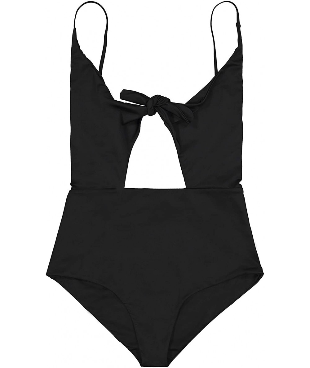 One-Pieces Women's One Piece Swimsuit Front Bow Monokini Cute Bathing Suit - Black - CU197EXCCXH $48.59