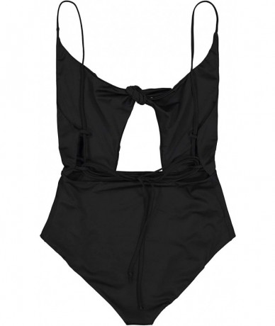 One-Pieces Women's One Piece Swimsuit Front Bow Monokini Cute Bathing Suit - Black - CU197EXCCXH $48.59