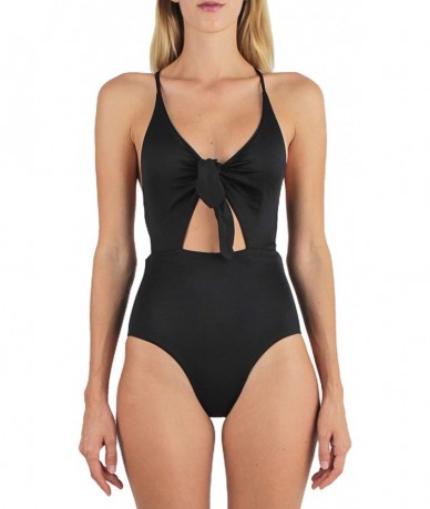 One-Pieces Women's One Piece Swimsuit Front Bow Monokini Cute Bathing Suit - Black - CU197EXCCXH $48.59