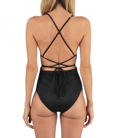 One-Pieces Women's One Piece Swimsuit Front Bow Monokini Cute Bathing Suit - Black - CU197EXCCXH $48.59