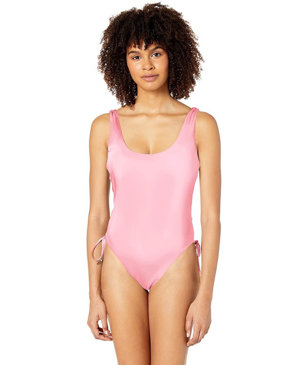 Sets Women's Lace Up Adjustable Side Tie High Leg One Piece Swimsuit - Pink//Solids - CZ18K2MI69X $26.67