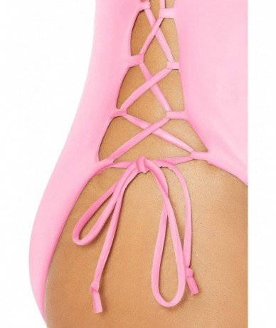 Sets Women's Lace Up Adjustable Side Tie High Leg One Piece Swimsuit - Pink//Solids - CZ18K2MI69X $26.67